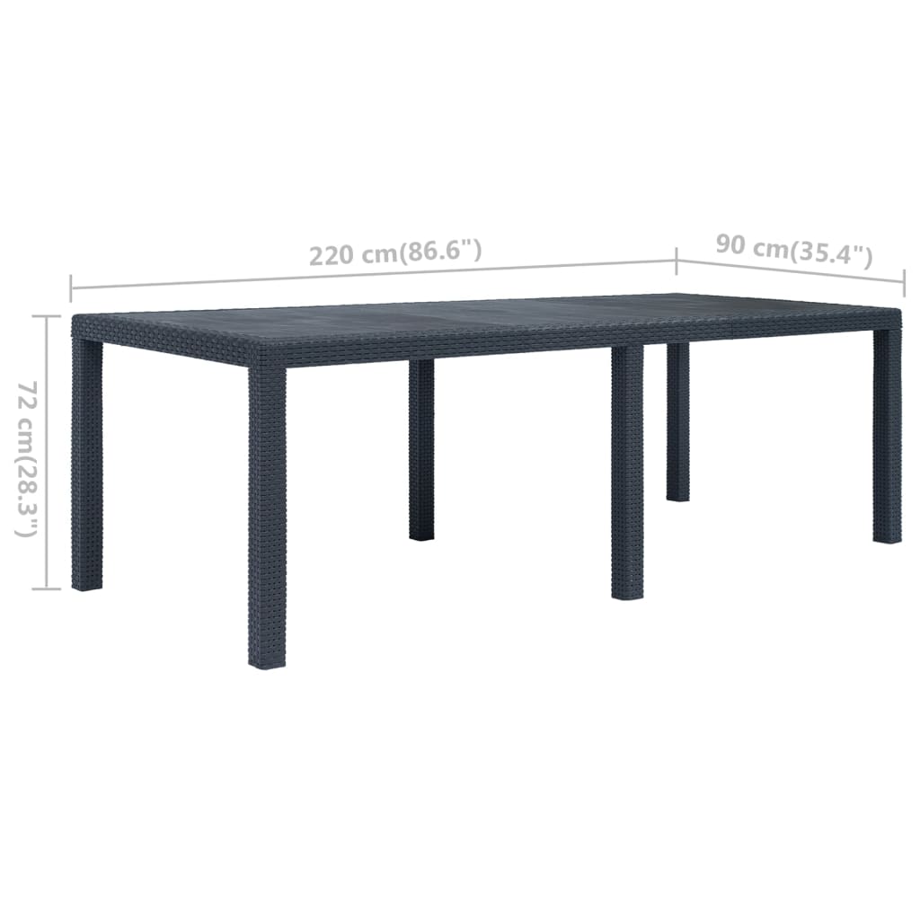 Gartentisch Anthrazit 220 x 90 x 72 cm Kunststoff Rattan-Optik